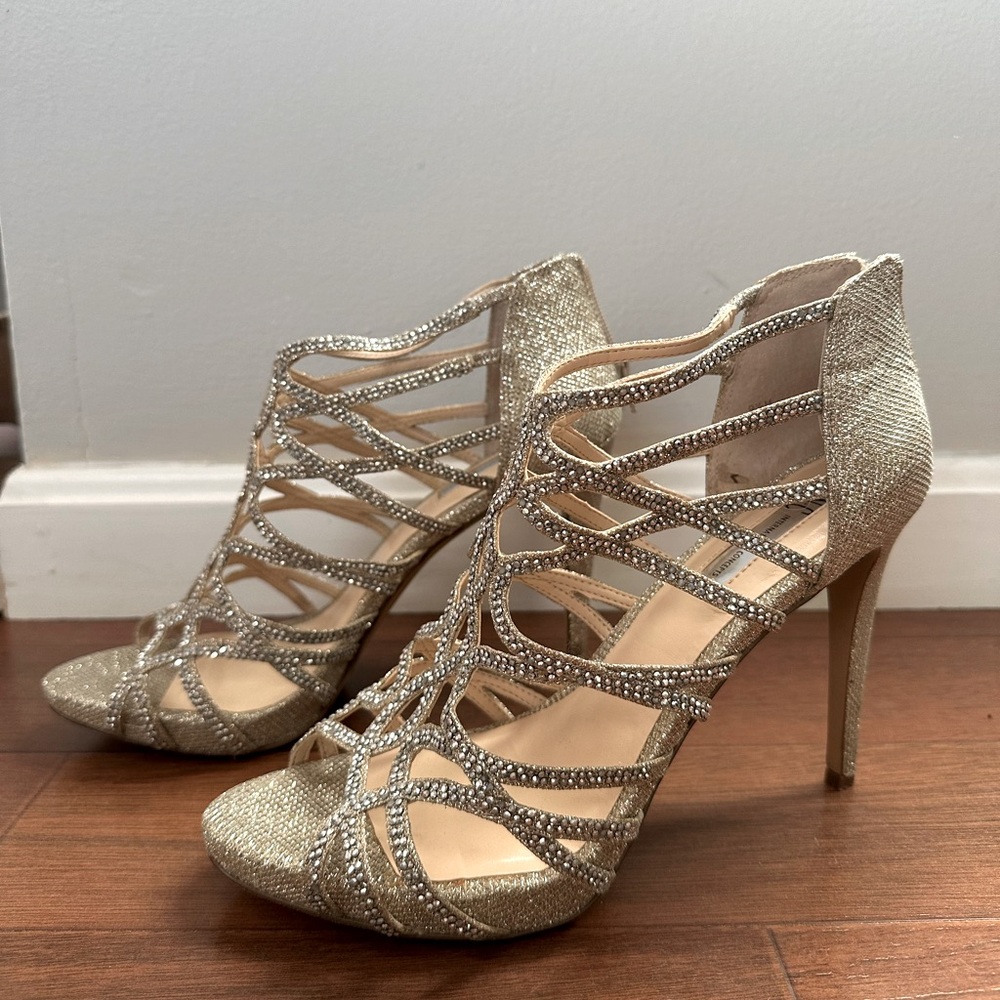 Women’s strappy gold heels